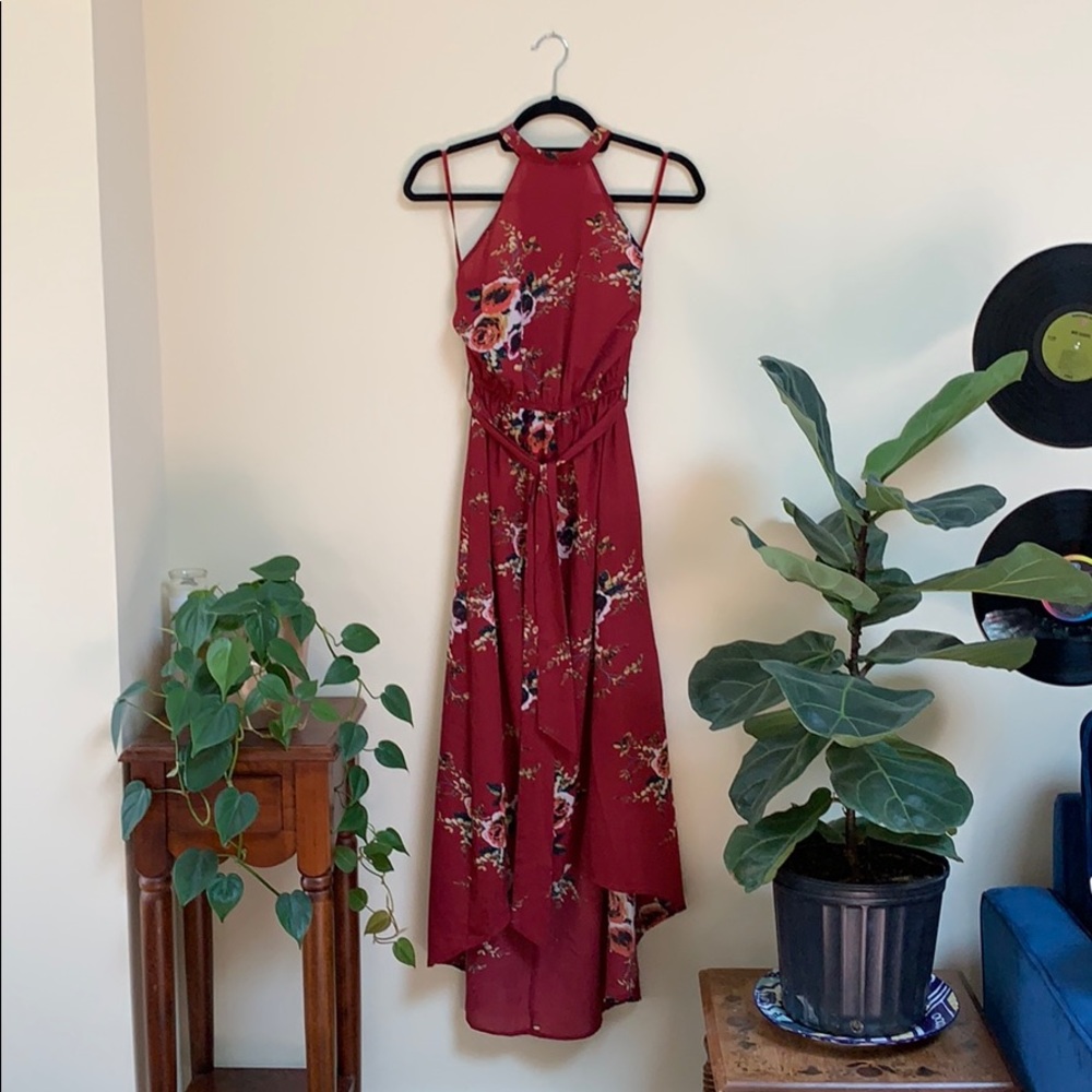 AX Paris ASOS Burgundy Floral Halter Dress
